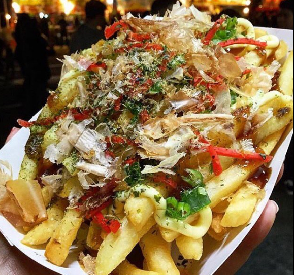 Fries with Okonomiyaki style toppings
